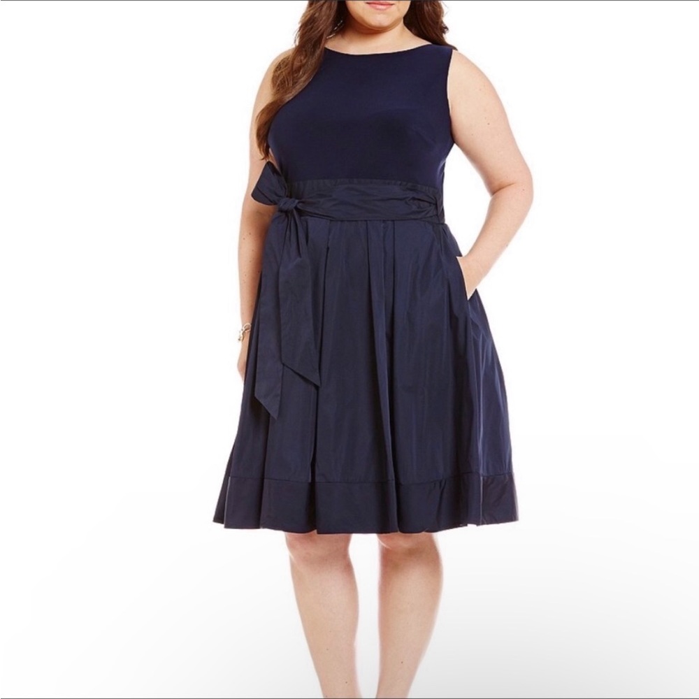 Lauren Ralph Lauren Navy Yuko Jersey Taffeta Pleated Dress NWT